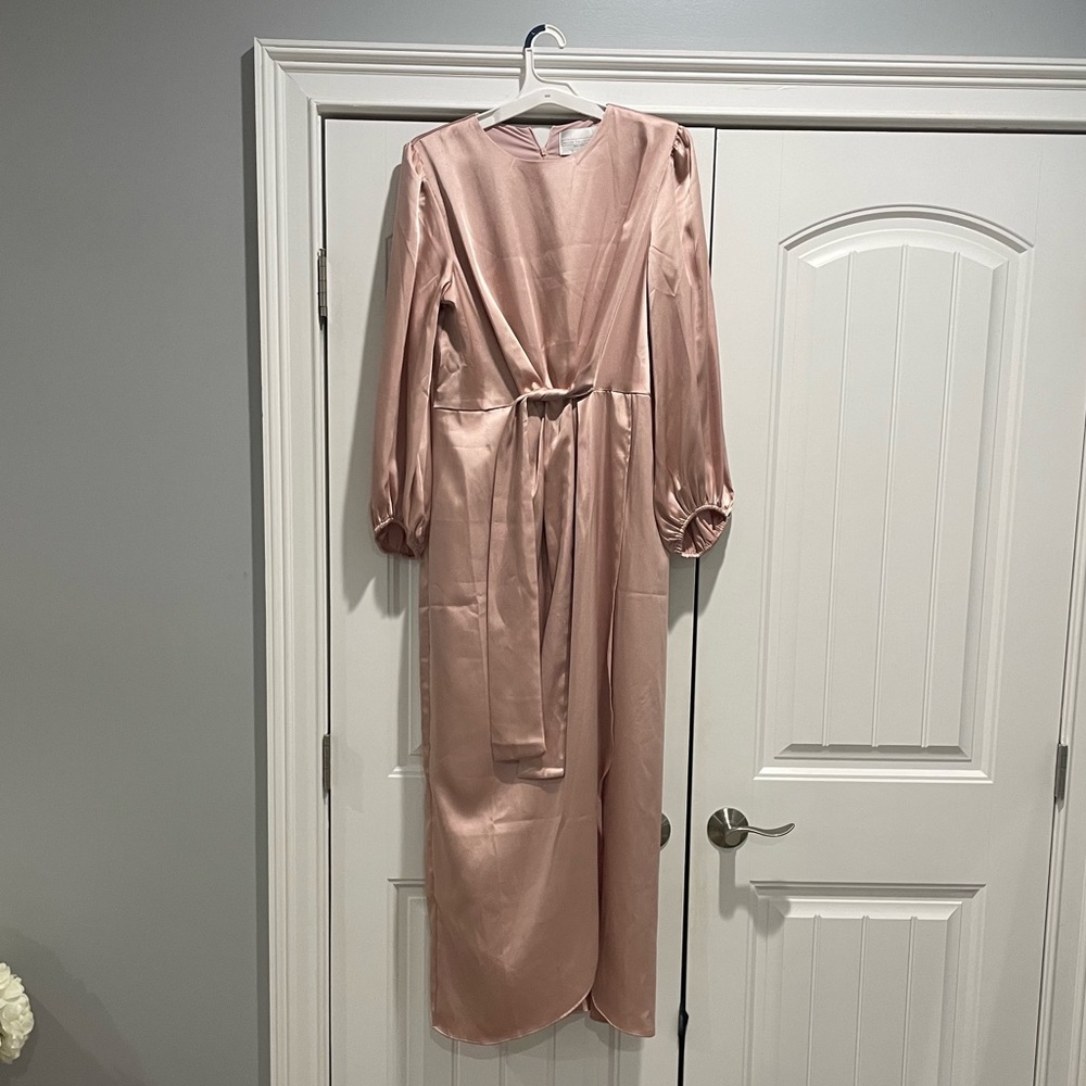 Veiled collection brand new satin wrap waist maxi dress - dusty pink